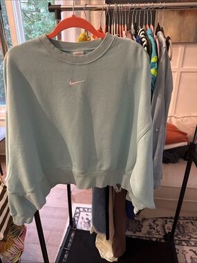 Nike Light Mint Green Pullover Sweatshirt with Orange Trim